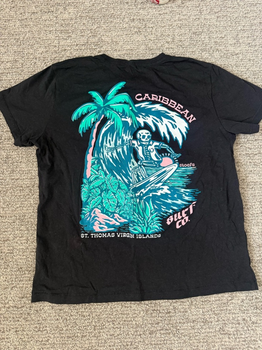 Caribbean Surf Co. Graphic Tee - Black with Teal & Pink Print